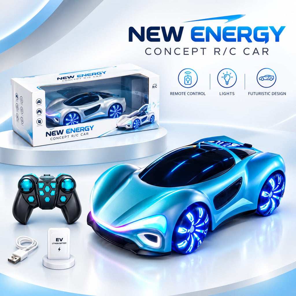New Energy Concept R/C Car - Futuristic Supercar with LED Lights & Music | Rechargeable Remote Control Car for Kids