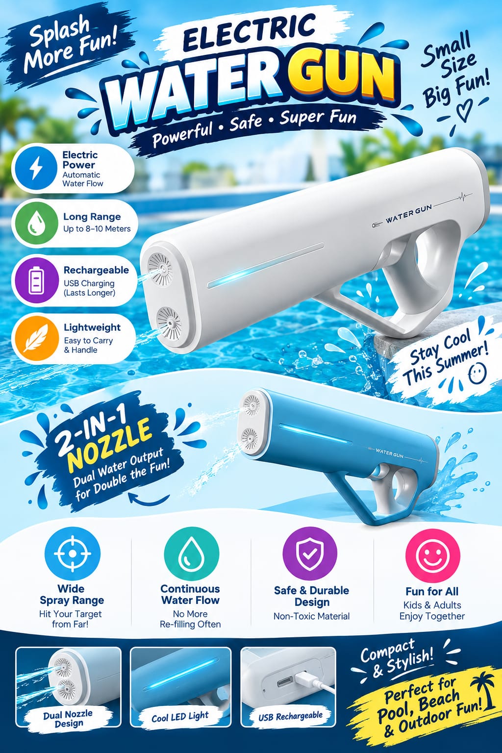 Electric Water Gun - Automatic Dual Nozzle Blaster
