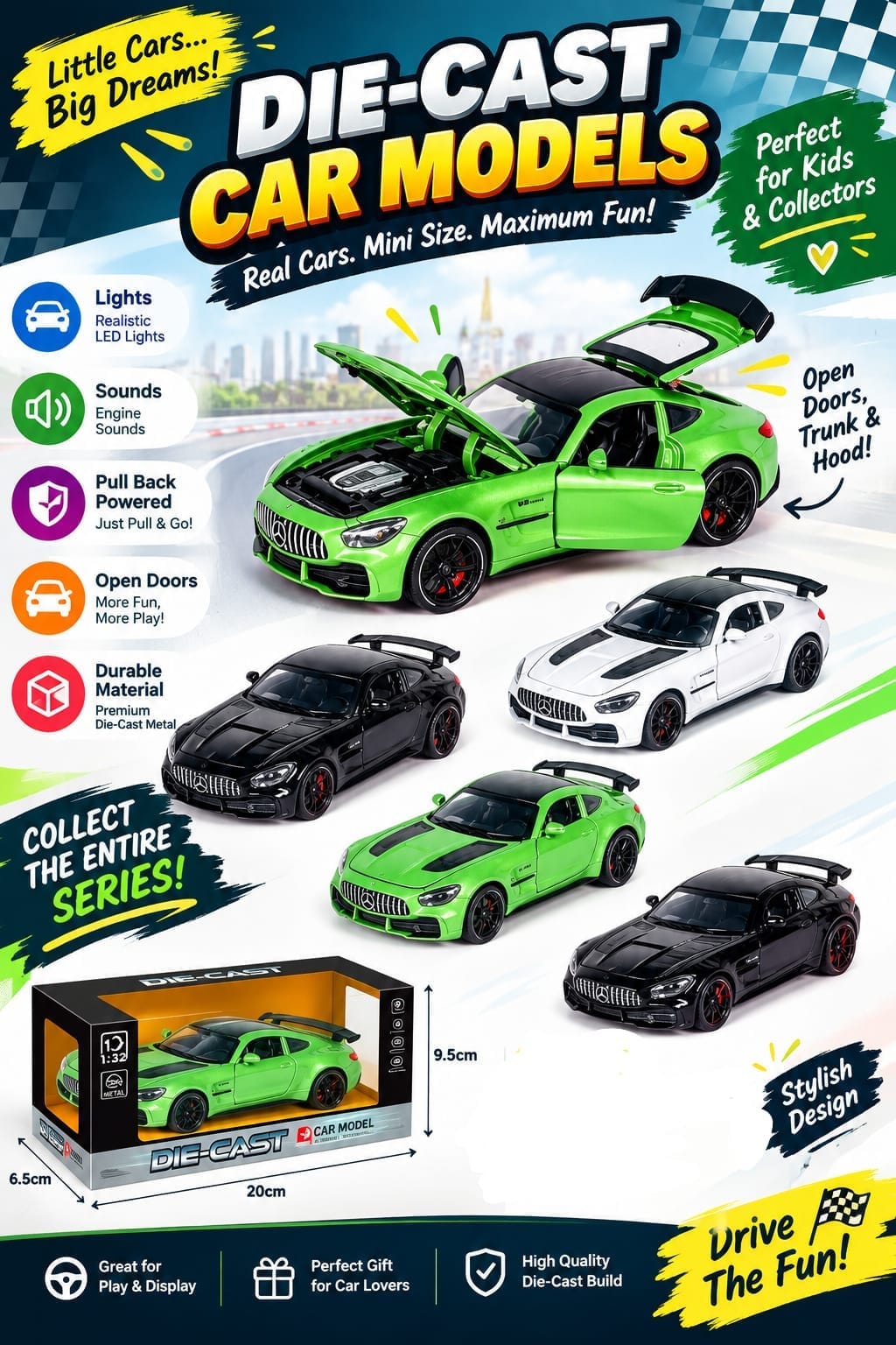 Die-Cast Car Model 1:32 - Real Cars, Mini Size