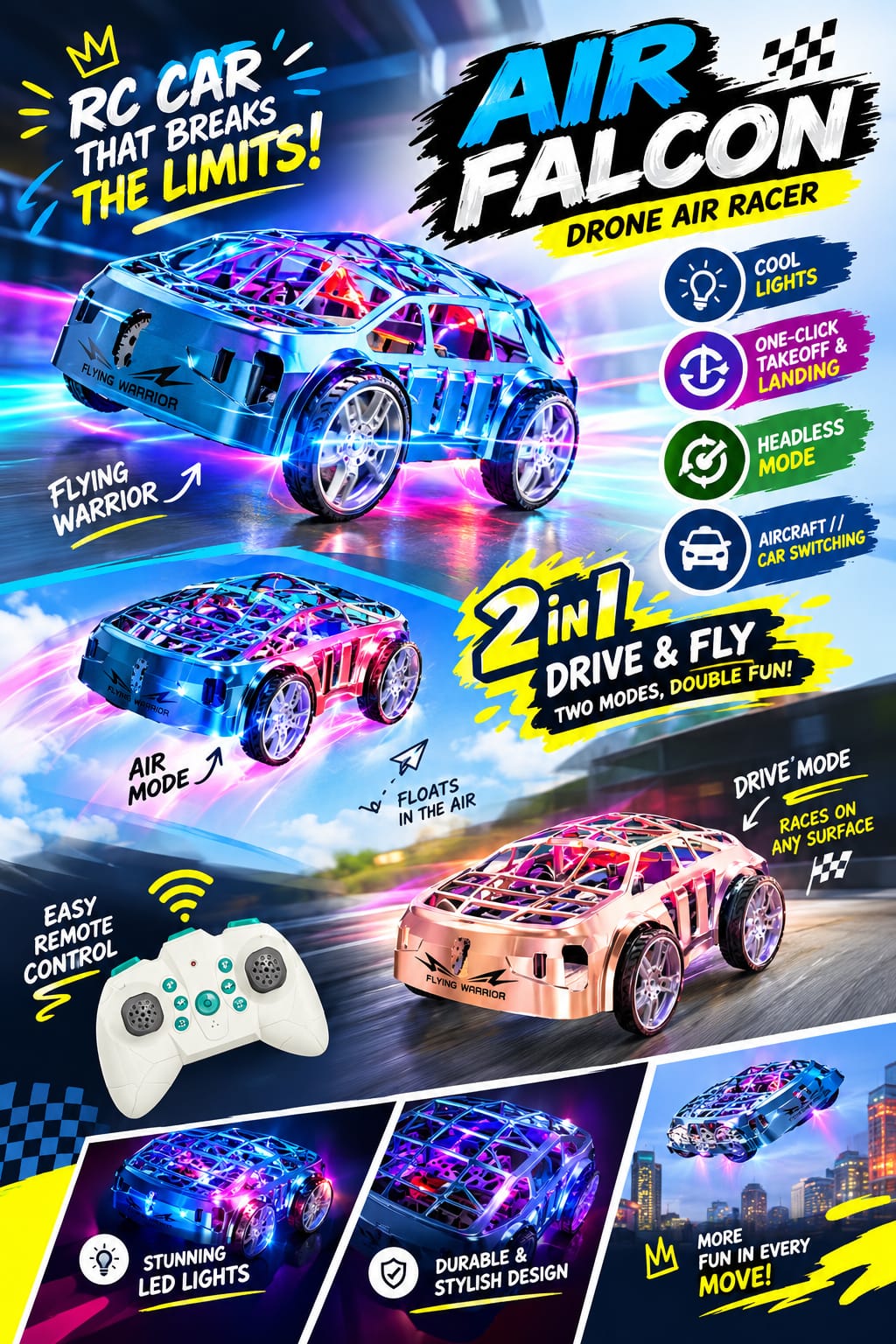 Air Falcon 2 in 1 RC Car - Drone Air Racer