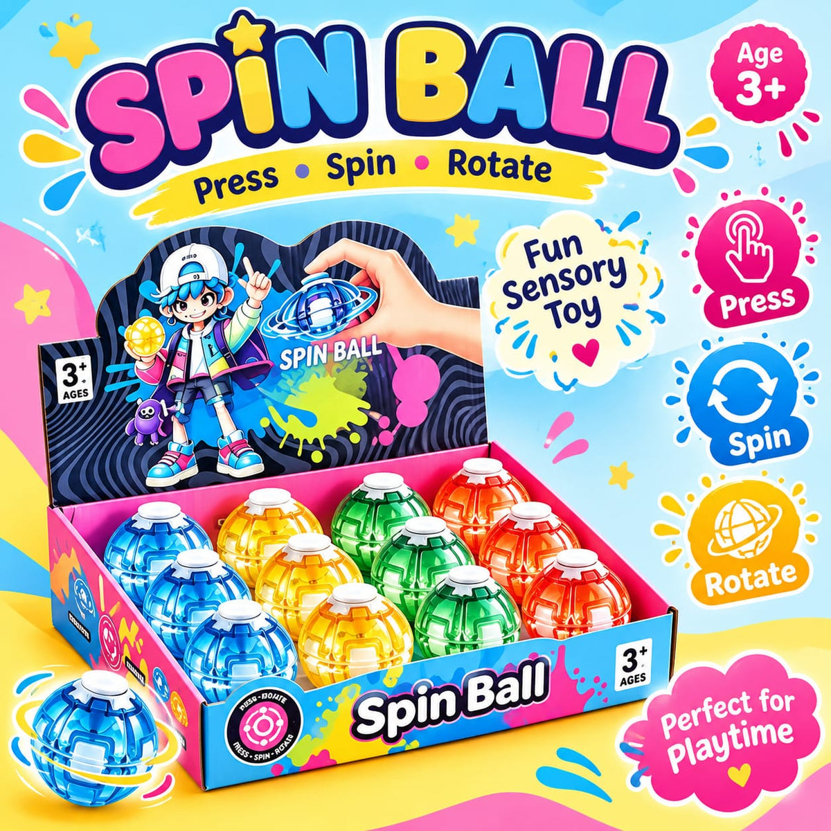 Spin Ball - Press, Spin & Rotate Sensory Fidget Toy | Age 3+