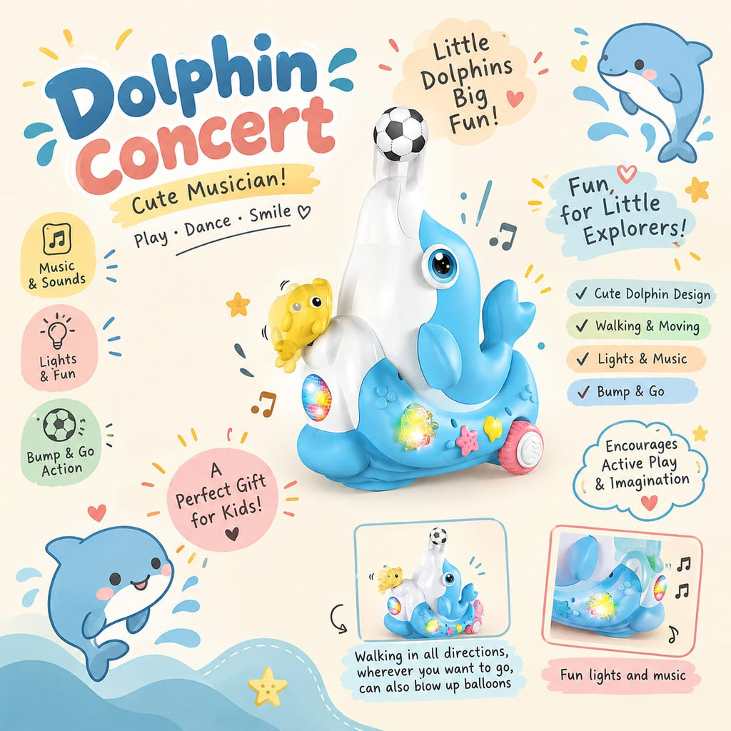 Dolphin Concert Toy – Musical, Lights & Bump Go Action for Kids