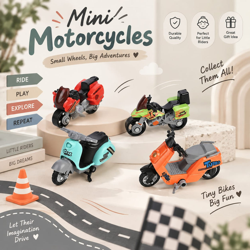 4-Piece Mini Motorcycle & Scooter Toy Set