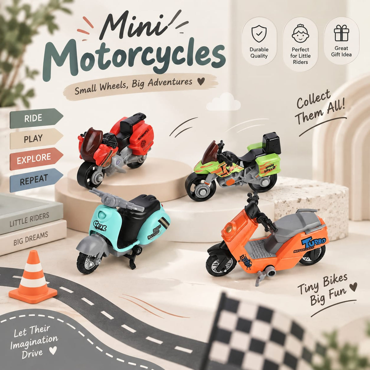 4-Piece Mini Motorcycle & Scooter Toy Set