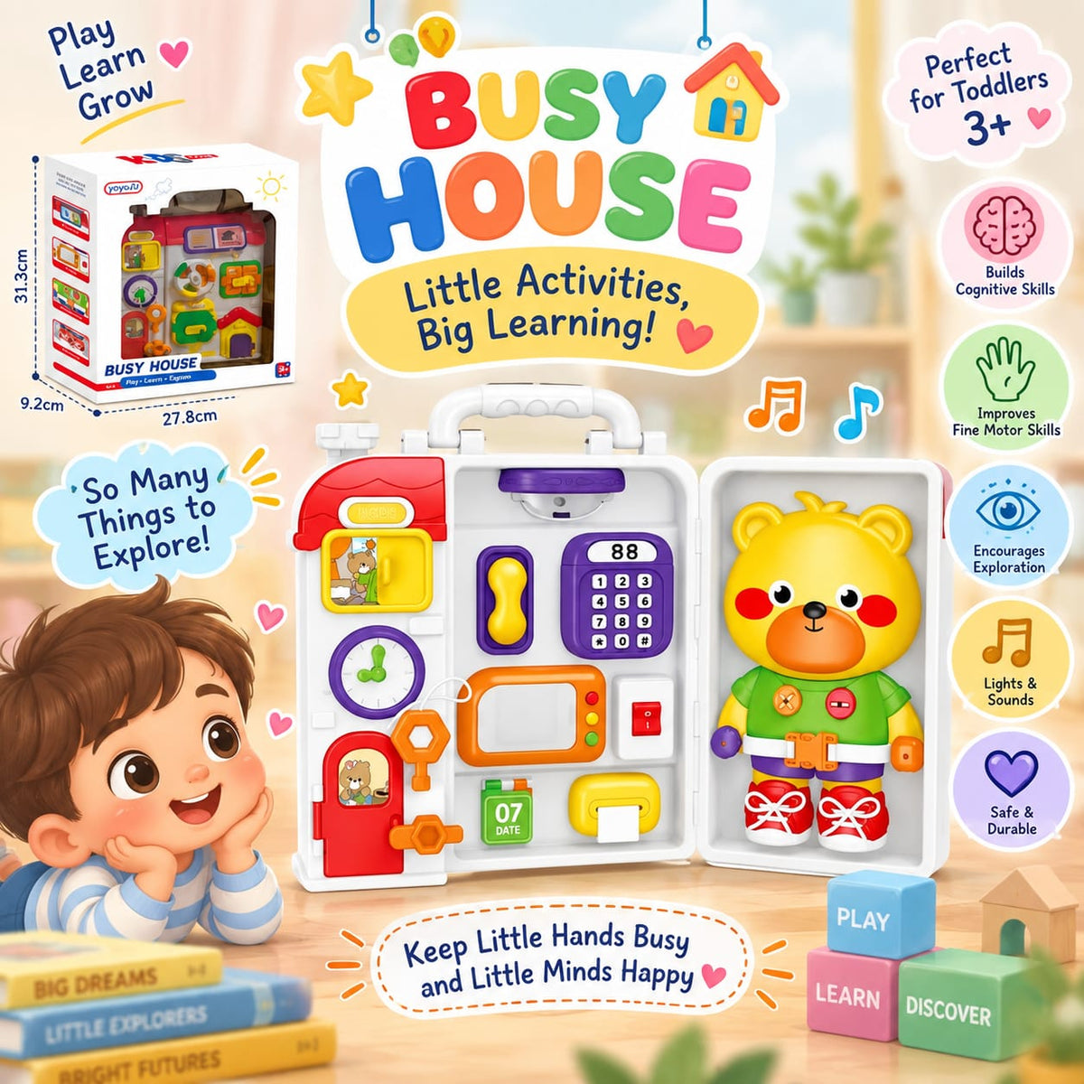 Busy House Toddler Activity Board with Lights & Sounds