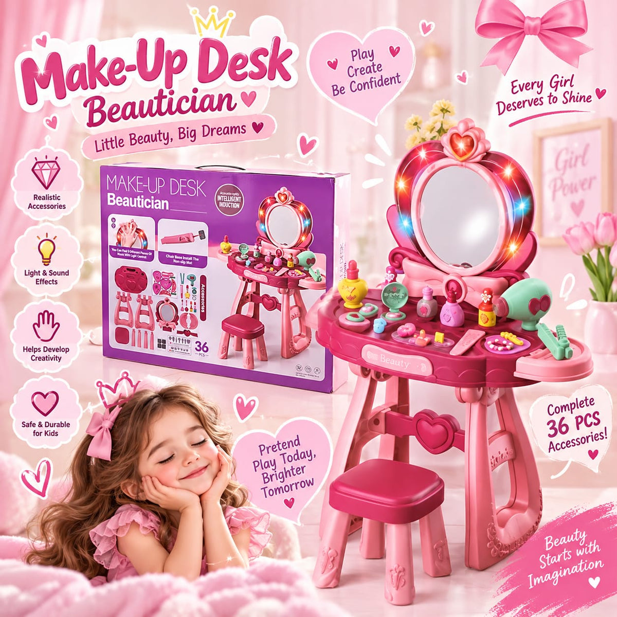 36-Piece Kids Makeup Vanity Set with Lights & Sounds
