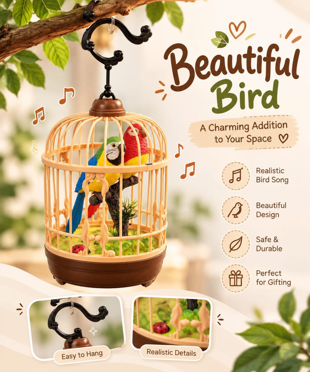 Musical Parrot Bird Cage Hanging Toy