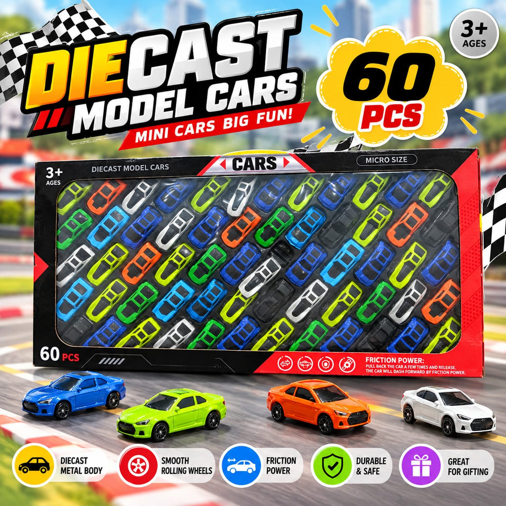 60-Piece Micro Die-Cast Model Cars Set