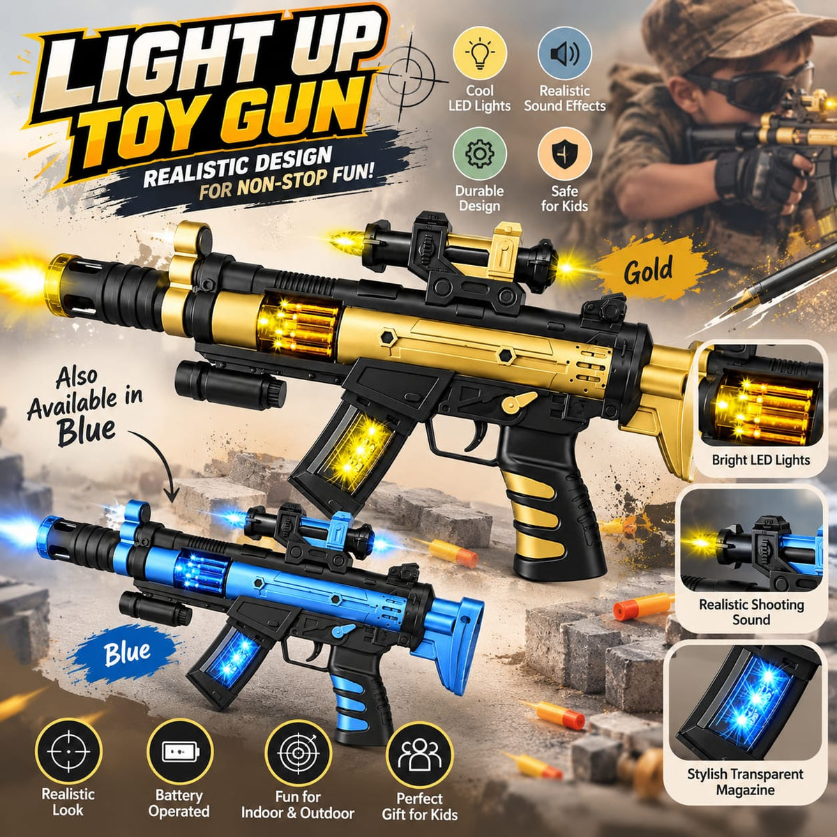 Light-Up Toy Gun with LED Lights & Sound Effects