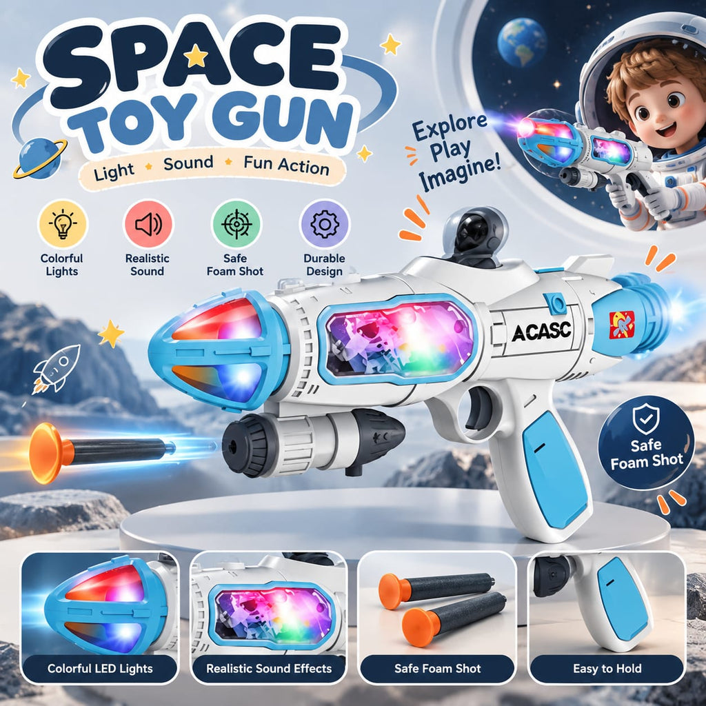 Space Toy Blaster with LED Lights, Sound & Foam Darts