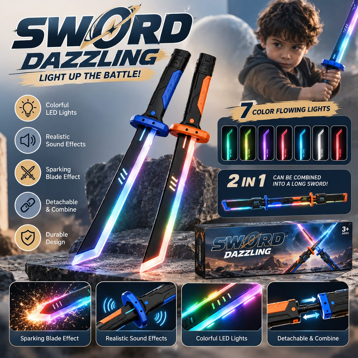2-in-1 LED Toy Sword Set with Colourful Lights & Sound