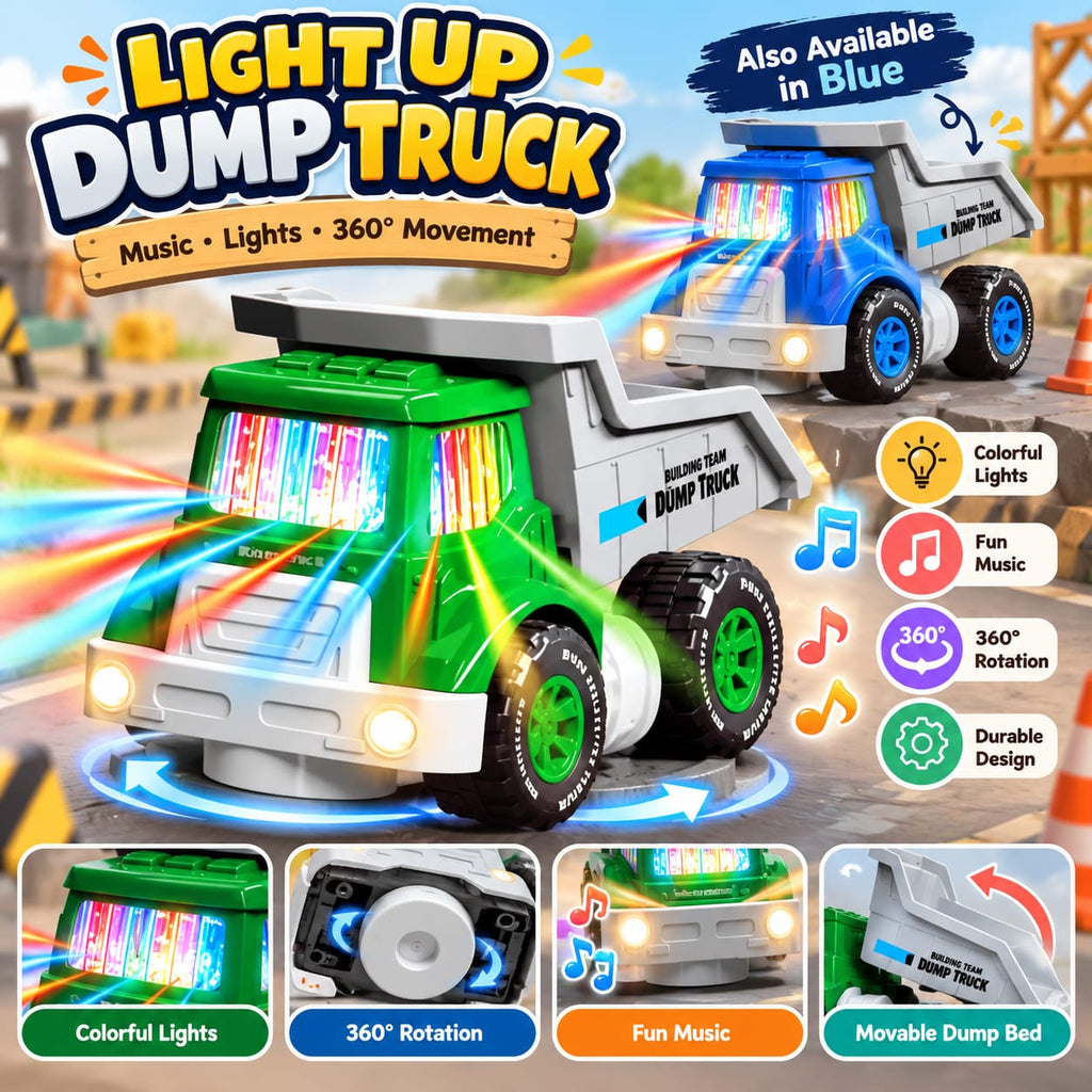 Light-Up Dump Truck Toy with Music & 360° Rotation