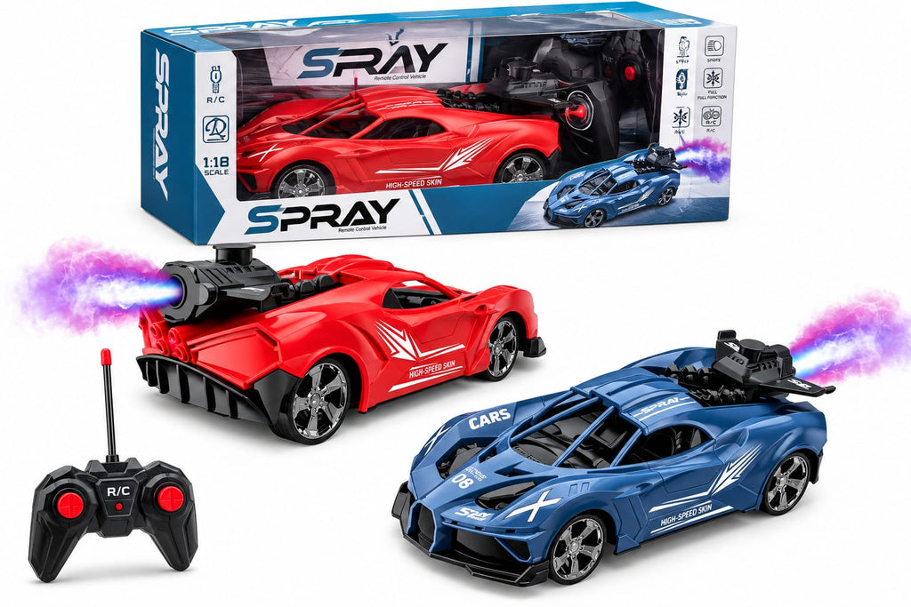 Remote Control Spray Racing Car with Lights – 1:18 Scale