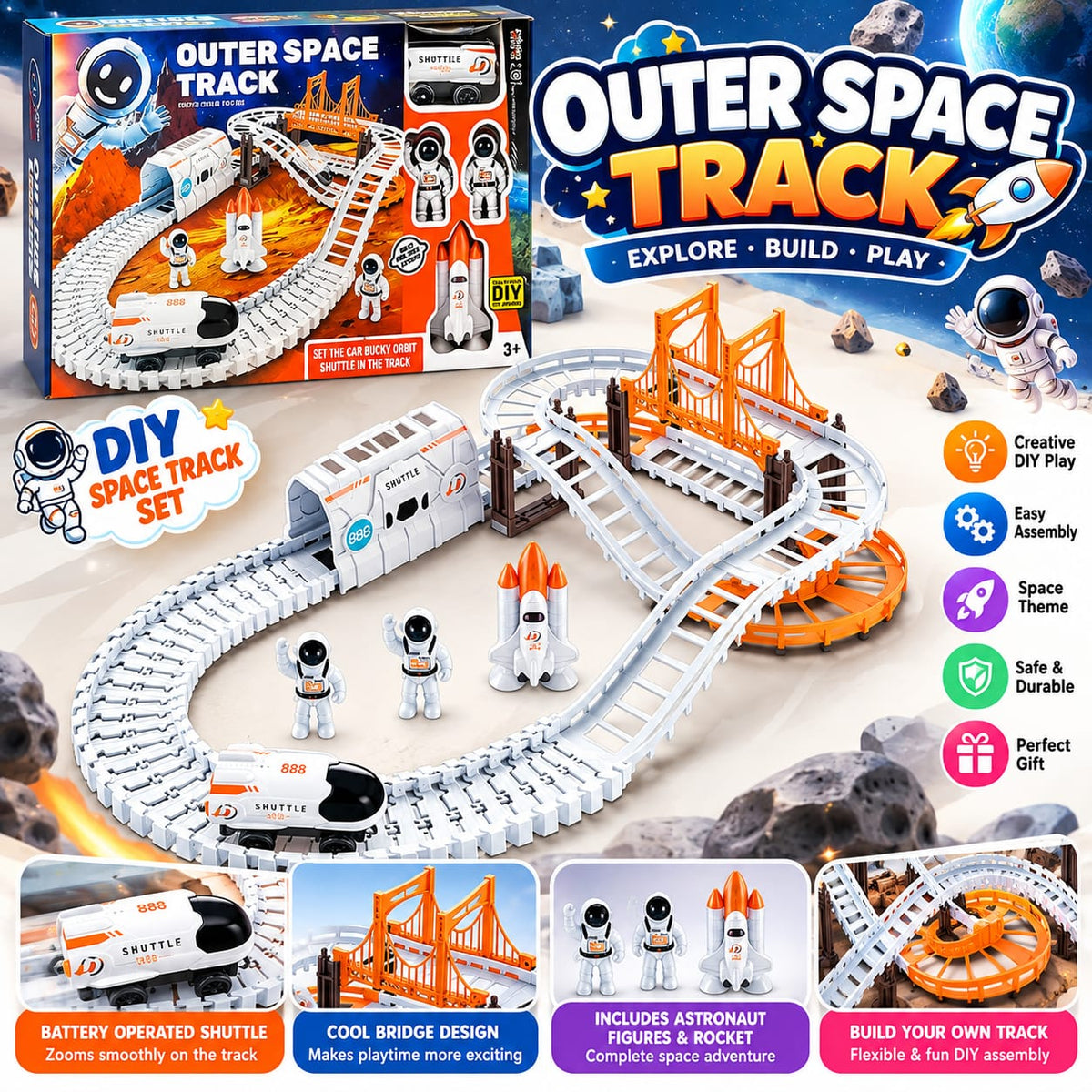 Outer Space DIY Track Set with Battery-Operated Shuttle