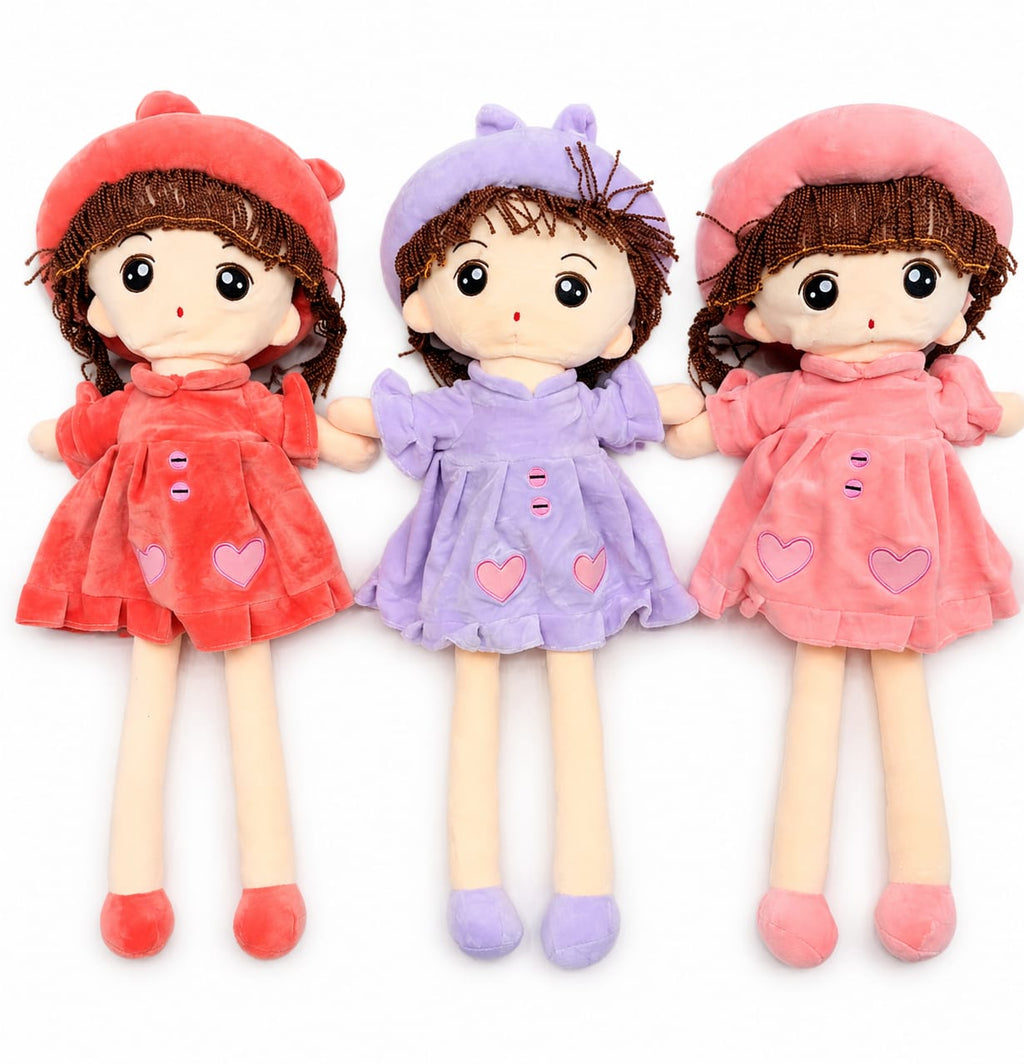Soft Plush Doll with Heart Dress & Matching Hat