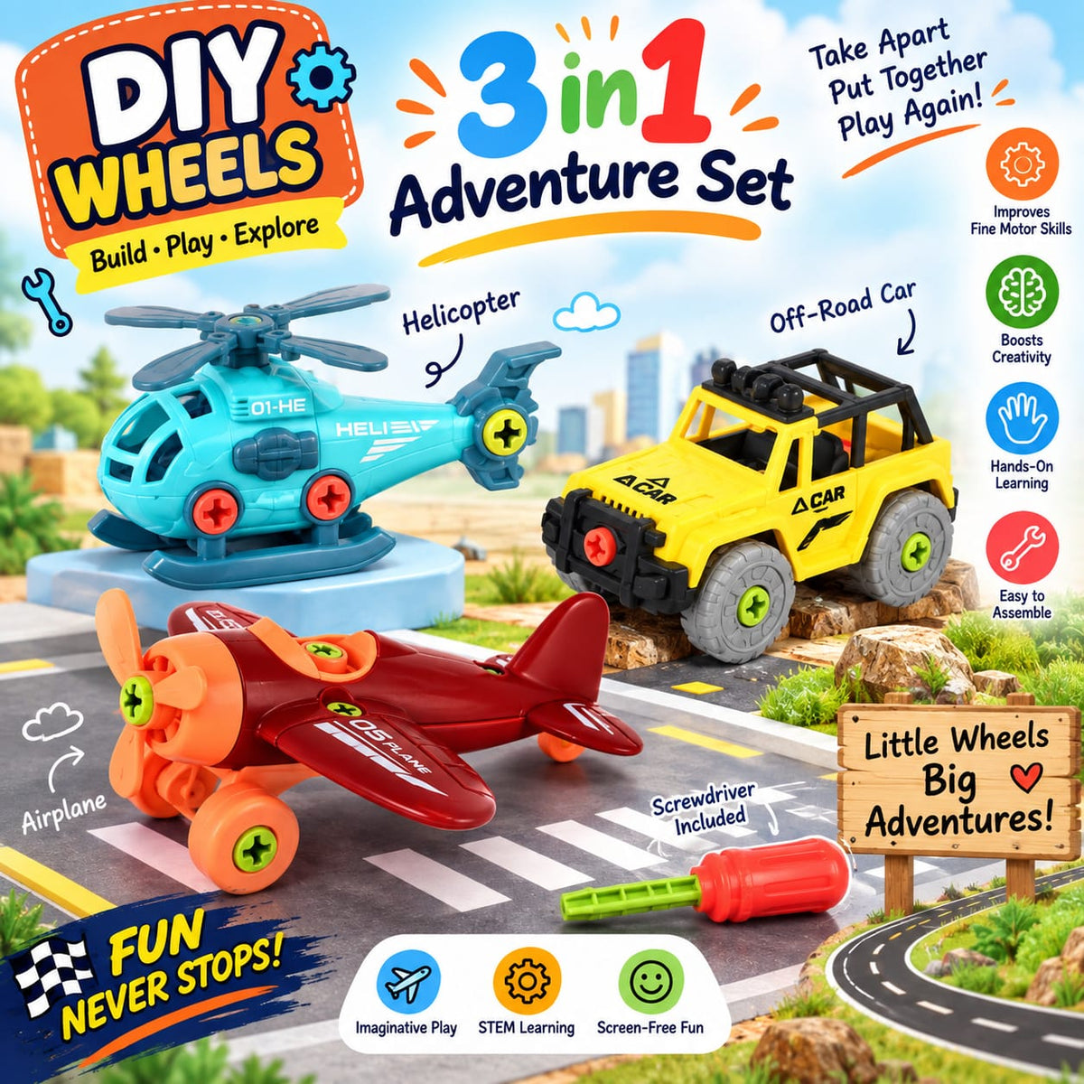 DIY Wheels 3-in-1 Take-Apart Vehicle Set