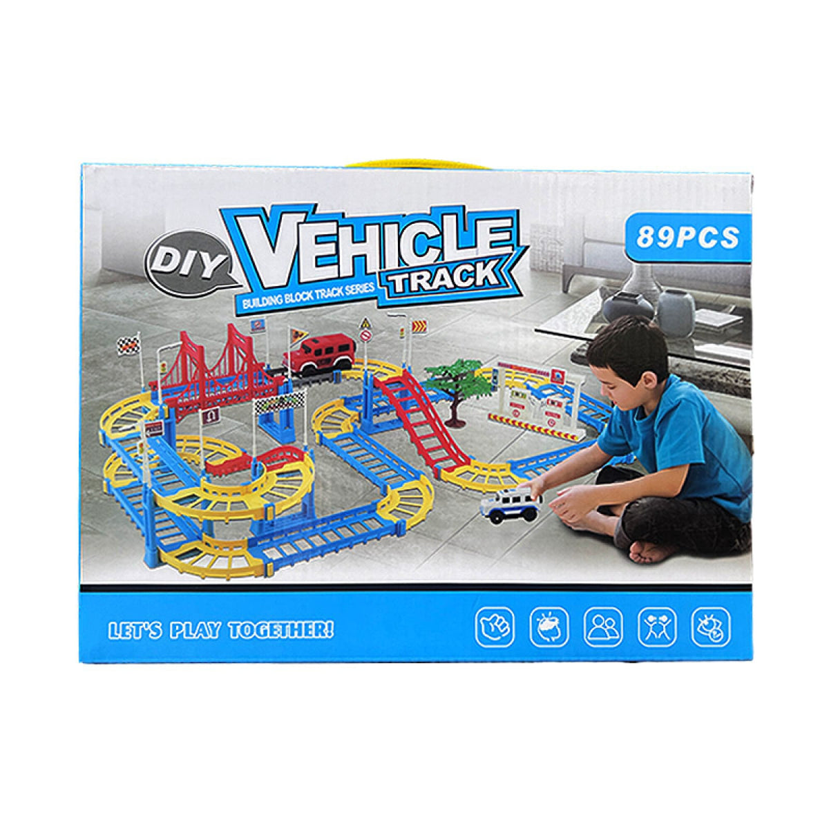 DIY Vehicle Track Building Set with Bridge – 89 Pieces