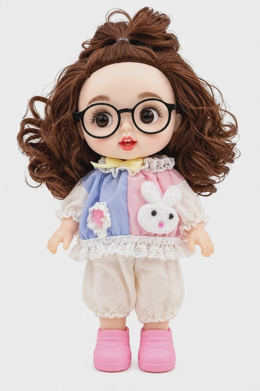 Fashion Baby Doll with Glasses & Curly Brown Hair