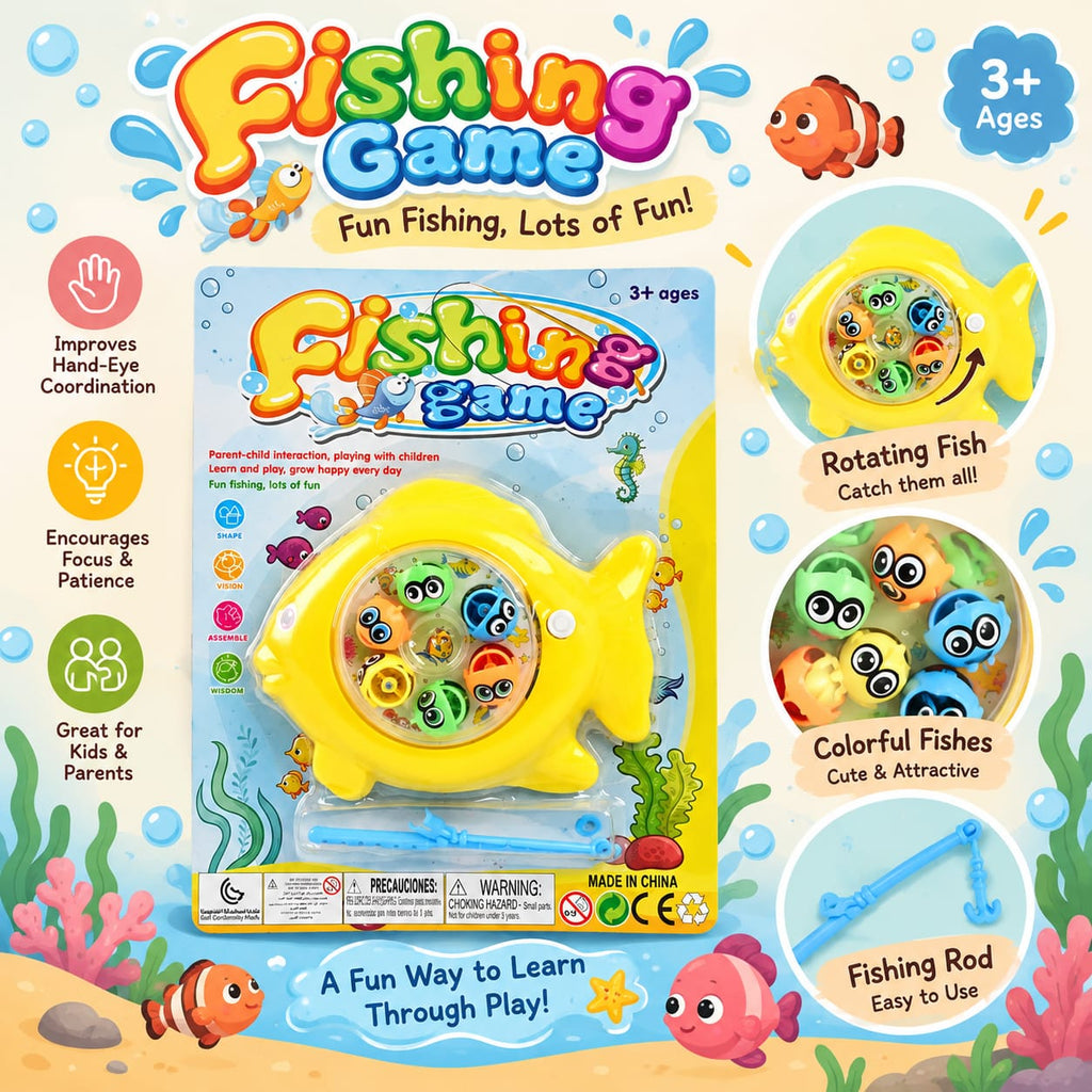 Fishing Game Toy for Kids - Rotating Fish Catching Game with Fishing Rod